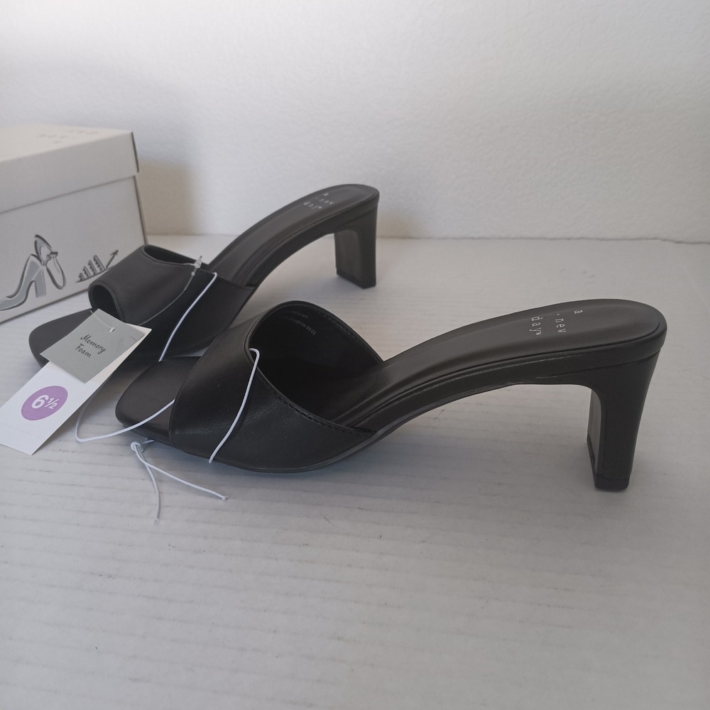 A New Day Lindie Heels Women 6.5 Black Square Toe Block Heel Memory Foam Mules - Picture 5 of 7